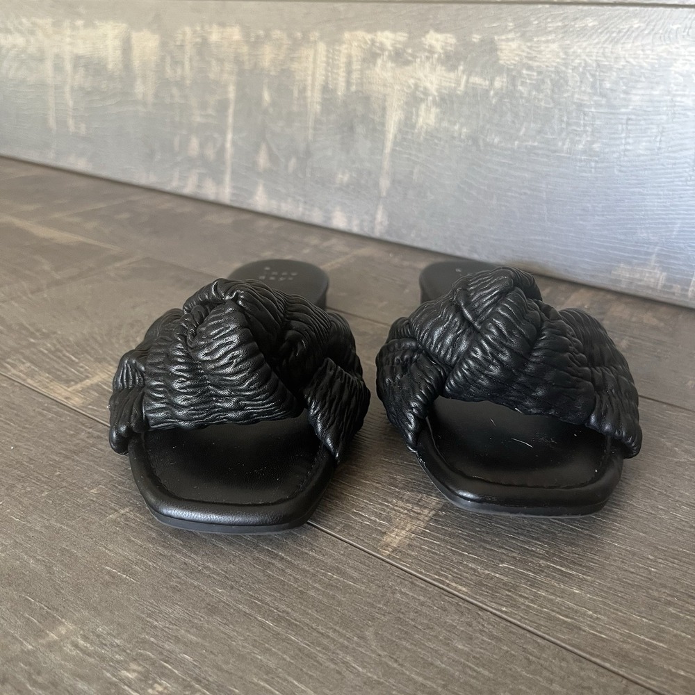 A New Day Black Knot Slide Sandals Womens Size 7 Square Toe Minimalist Comfort - Picture 2 of 9
